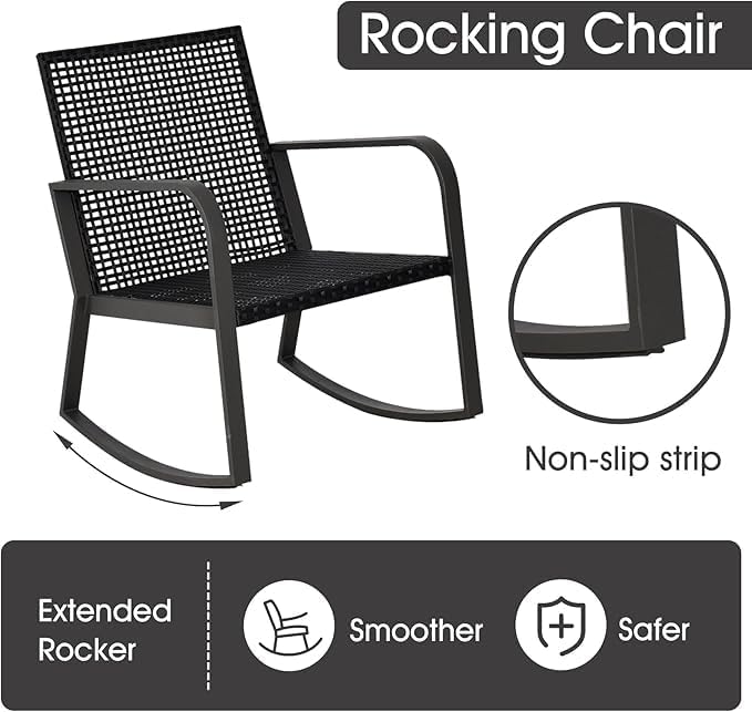 Bistro 3 Piece Patio Furniture Set, Patio Table and Rattan Outdoor Rocking Ch...