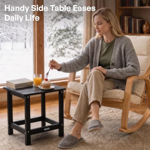 Square Outdoor Side Table, Patio End Table for Adirondack Chair, Black