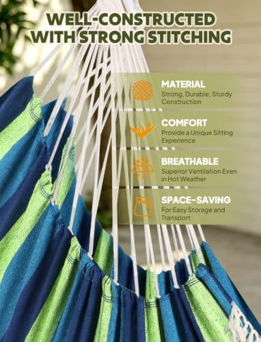 Chihee Hammock Chair Max 500 Lbs 2 Cushions Spreader Bar Strap Carabiner