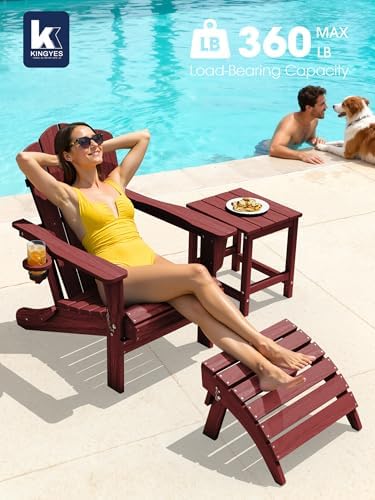 KINGYES Folding Adirondack Chair Set of 2 with Cup Holder, Red