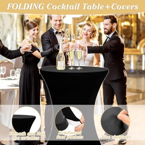 GUAGUA 2 Packs 32in Bar Height Folding Cocktail Tables with Covers