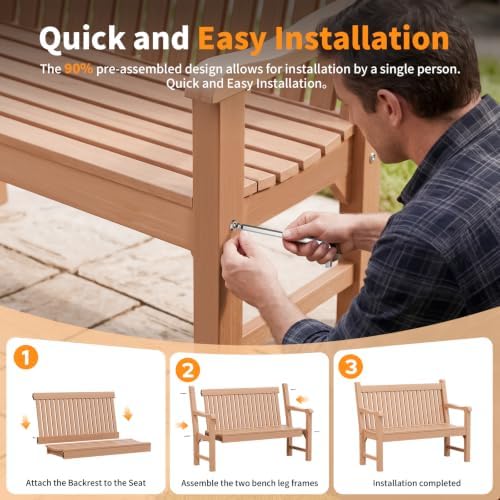 Psilvam 2-Person Outdoor Bench with 700 Lbs Weight Capacity, Teak