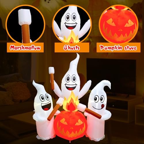 6 FT Halloween Inflatable Ghosts Roasting Marshmallows