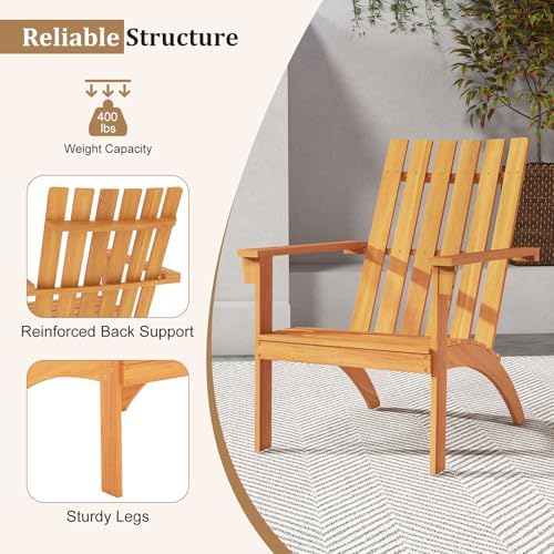Tangkula Outdoor Adirondack Chair, Solid Acacia Wood Fire Pit Chair with Incl...