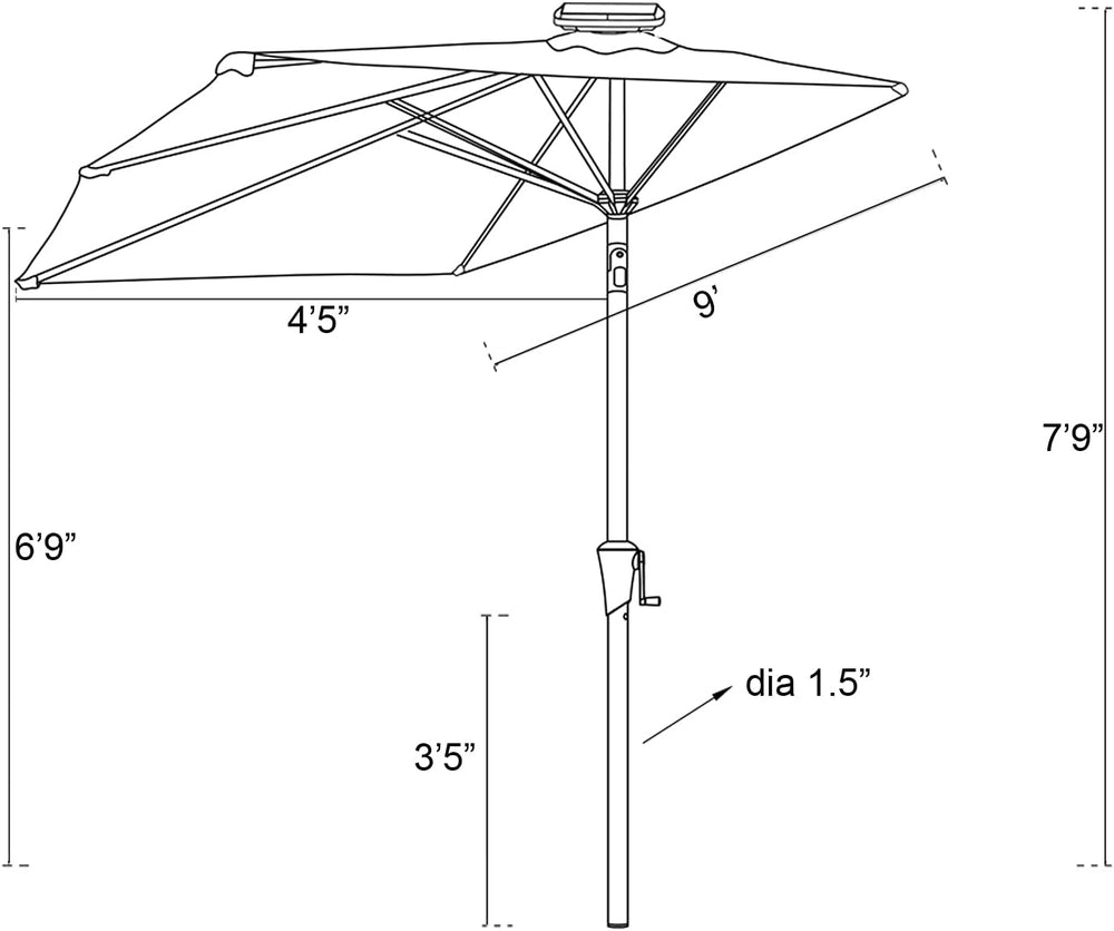 C-Hopetree 9 ft Half Round Outdoor Patio Market Wall Umbrella with Solar LED ...