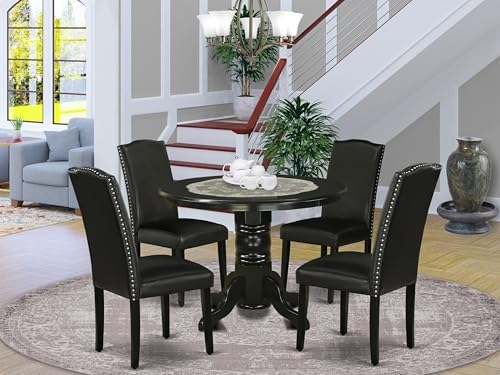 East West Furniture SHEN5-BLK-69 5 Piece Dining Room Table Set Includes a Rou...