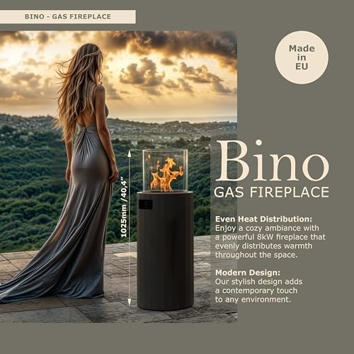 Planika BINO Outdoor Gas Fireplace - Fire Column with Glass Shield for Patio ...