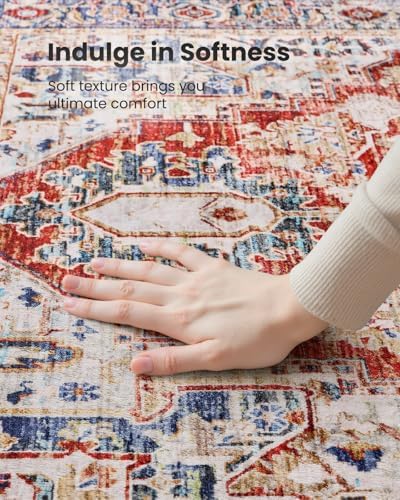 AMADA HOMEFURNISHING 8x10 Washable Area Rug, Low-Profile Large Area Rug with ...