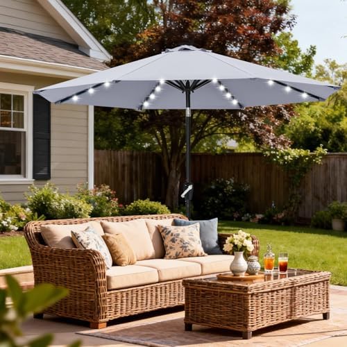 ABCCANOPY Solar Led Patio Umbrella with 32 Lights 9FT(Light Gray)