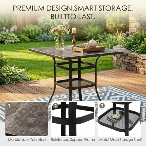 Kozyard Outdoor Bar Height Table with Realistic Marble Texture Top, 36" ...
