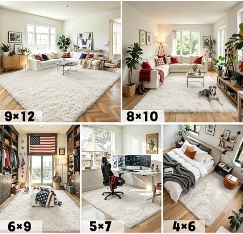 6x9 Shag Area Rug for Living Room,Cream Soft Plush Fluffy Carpet