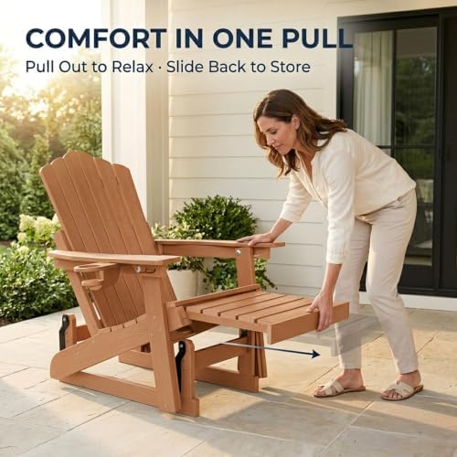 Adirondack Glider Chairs Set of 2,with Retractable Ottoman,Adjustable Back