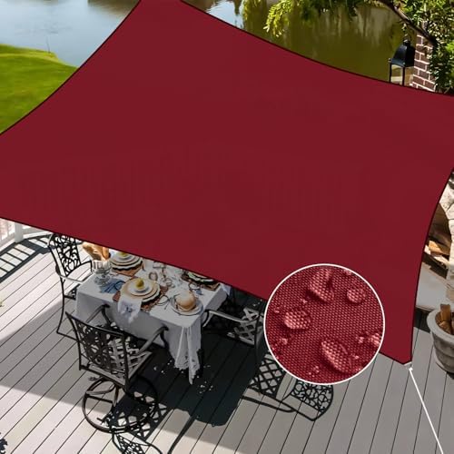 Waterproof 8' x 12' Sun Shade Sail Rectangle Canopy Shade Cover Sunshade for Patio Garden Deck Outdoor (Red)