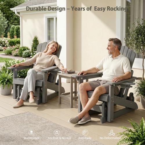 HDPE Adirondack Glider Chair Set of 2,3-Level Adjustable Backrest