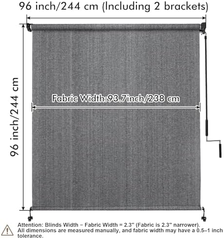 Artpuch Outdoor Roller Shade 8' W x 8' H, Gray Exterior Cordless Pati...