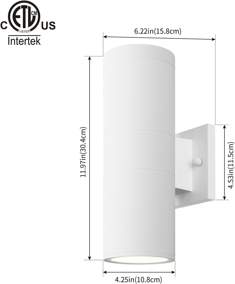 mirrea 12" Modern Outdoor Porch Light in 2 Lights, 2 Pack, Matte White