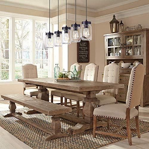 Wellmet 5-Lights Mason Jar Chandelier for Kitchen Island, Farmhouse Linear Cl...