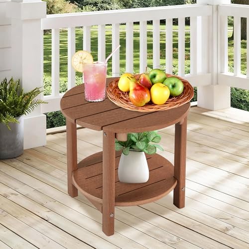 LZRS Round Adirondack Side Table Double End Table, Outdoor Side Tables for Pa...