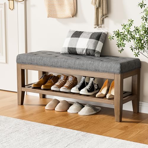 YaFiti End of Bed Storage Bench, 42.9" Entryway Shoe Bench with Solid Wo...