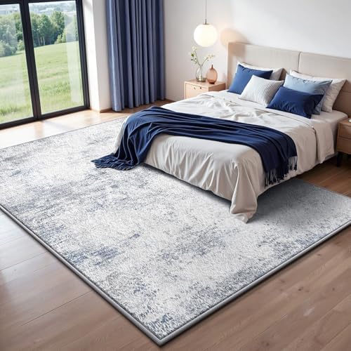 RUGIXE 8x10ft White Washable Foam Area Rug, Modern Abstract for Living Room