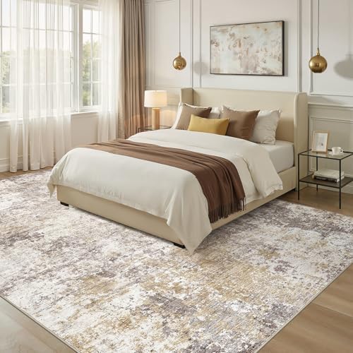 Nakagishi 9X12 Abstract Washable Area Rugs for Living Room-Golden Brown