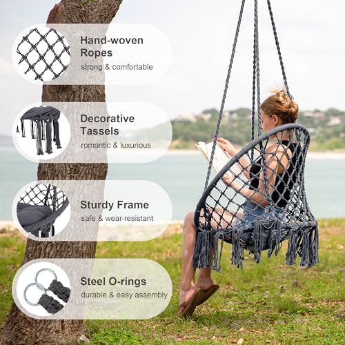 SUNCREAT Hammock Chair Hanging Macrame Swing, Pack of 2, Grey