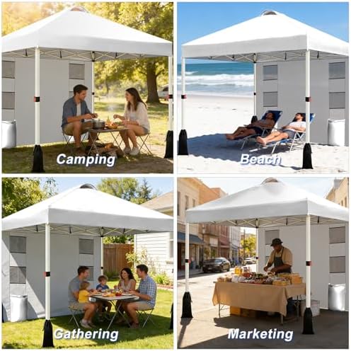 WEIZE 10x10 Pop Up Canopy Tent, 1-Button Push Setup Canopy Tent with 1 Sidewa...
