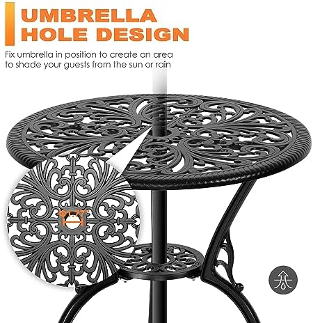 Nuu Garden 3 Piece Outdoor Bistro Table Set, All Weather Cast Aluminum Patio ...