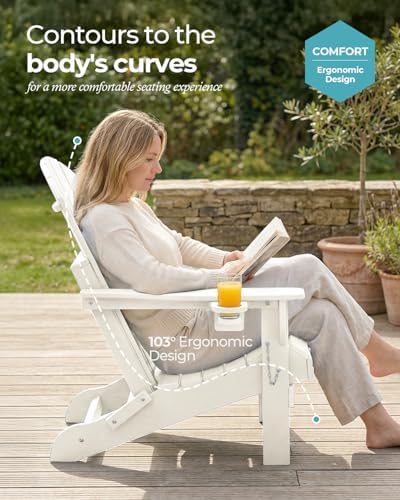 Ciokea Folding Adirondack Chair HDPE All-Weather Patio, White