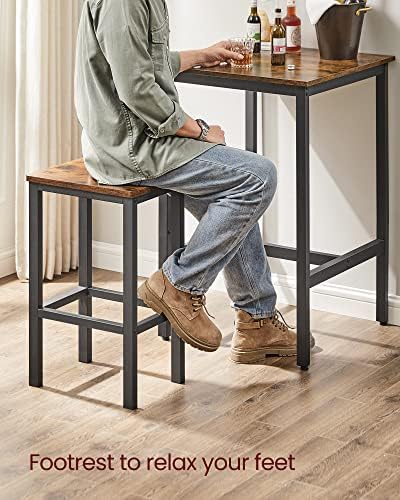 VASAGLE Bar Table and Chairs Set, Square Table with 2 Stools, Dining Pub Set ...