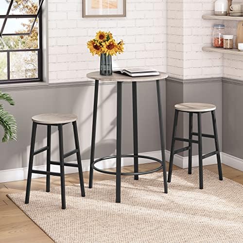 MAHANCRIS Bar Stools, Set of 2 Round Bar Chairs with Footrest, 24.4 Inch Kitc...