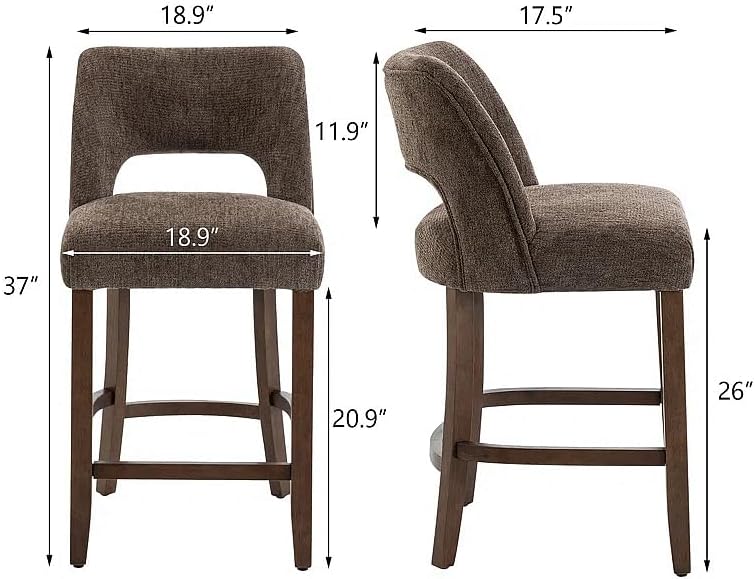 VKNOW Bar Stools Set of 2, 26" Fabric Counter Height Bar Stools, Brown