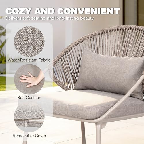 NUU GARDEN Outdoor 3 Piece Bistro Set, Woven Rope Chair with Zippered Cushion...