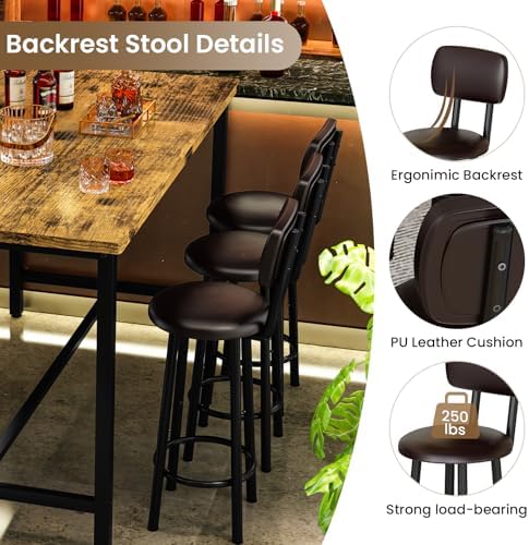 Recaceik 50" Dining Table Set for 6, 7-Piece Counter Height Bar Table Se...