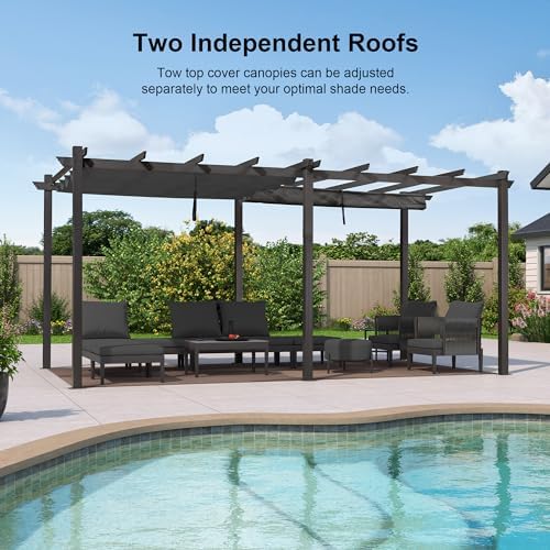 PURPLE LEAF Outdoor Pergola 12' X 18' Retractable Canopy Aluminum, Gray