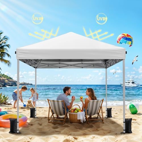 Driftalia 10x10 Pop Up Canopy Tent One-Push Center Lock, Portable Shelter