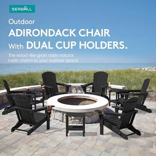 SERWALL Outdoor Adirondack Chair Set of 2 with Cup Holders,Foldable,Black
