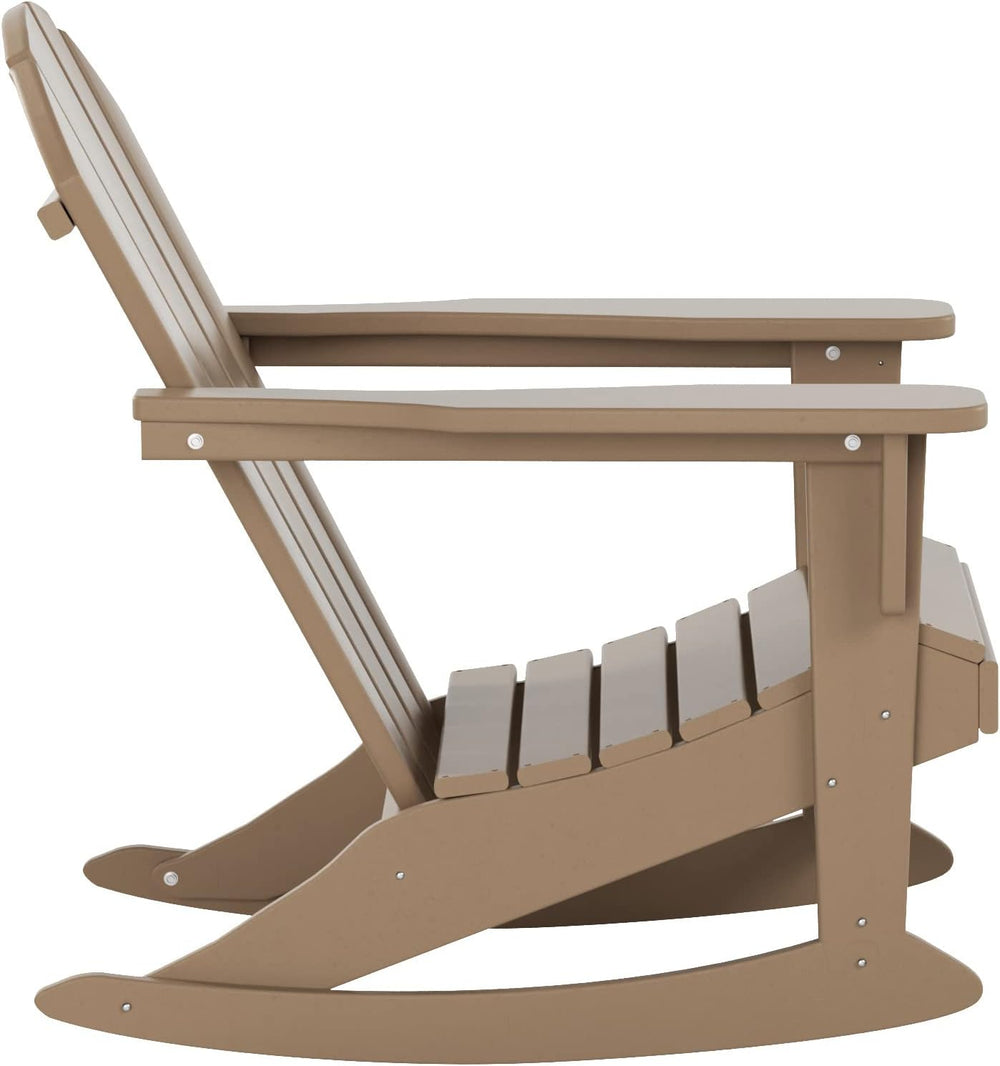 HDPE Laguna Outdoor Rocking Poly Adirondack Chair, Weathered Wood