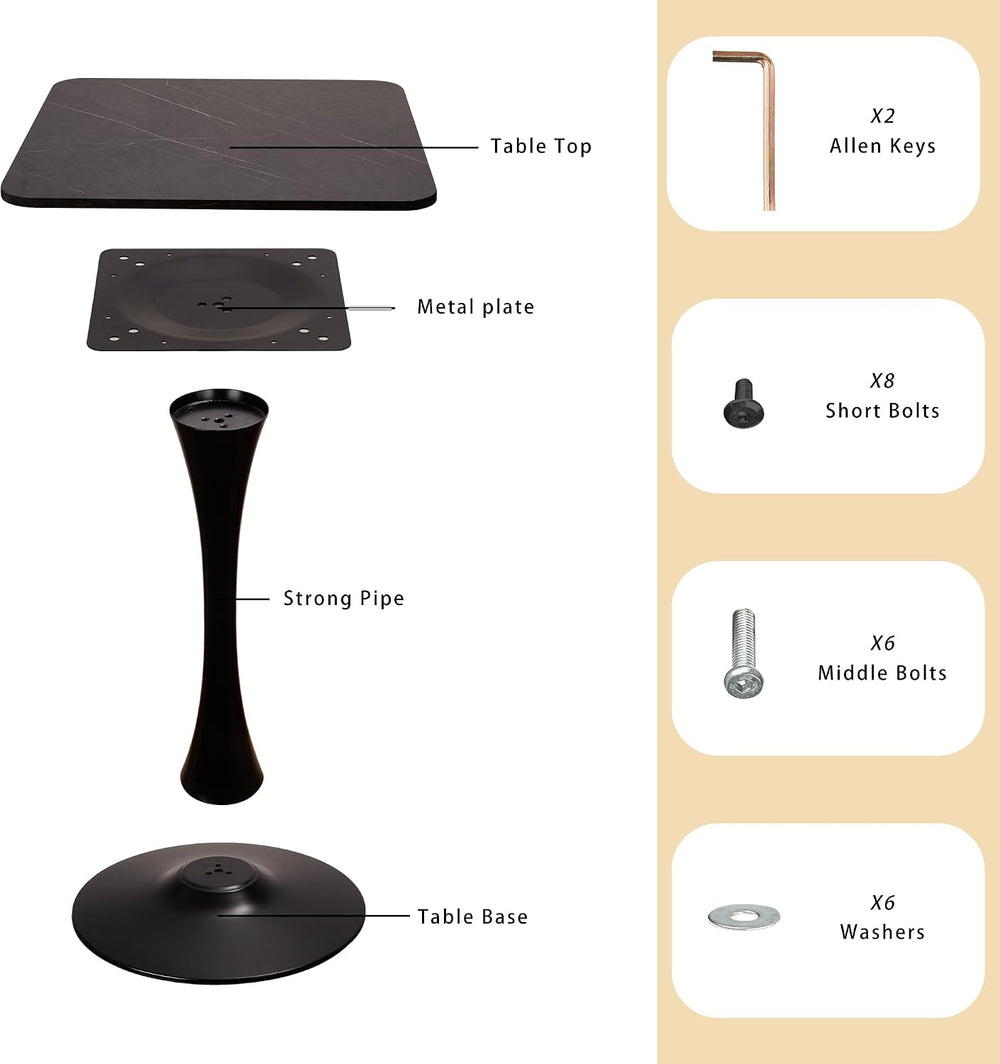 Square Modern Dinning Table 30 inches for 2-4 Bistro Tulip Table with Faux Ma...