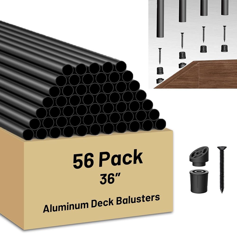 56 Pack 36 inch Aluminum Balusters for Deck Railing,Black Round Metal Spindle...