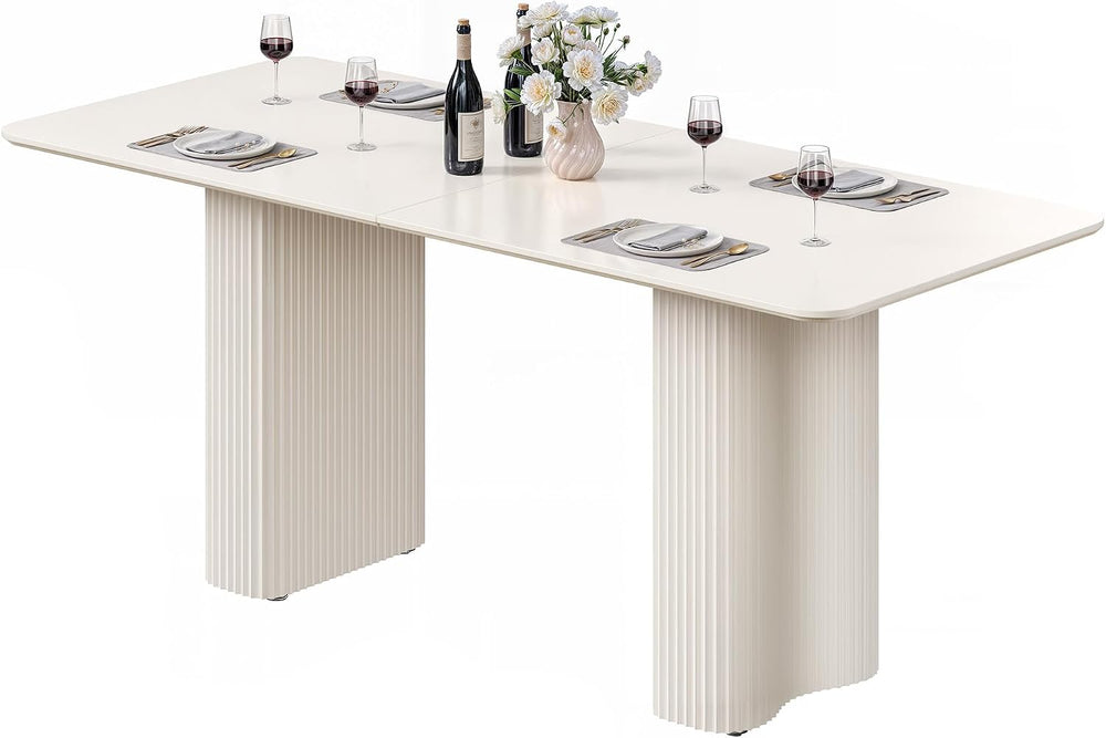 YITAHOME 70.8" Modern Dining Table for 6-8, Cream White Curved Legs