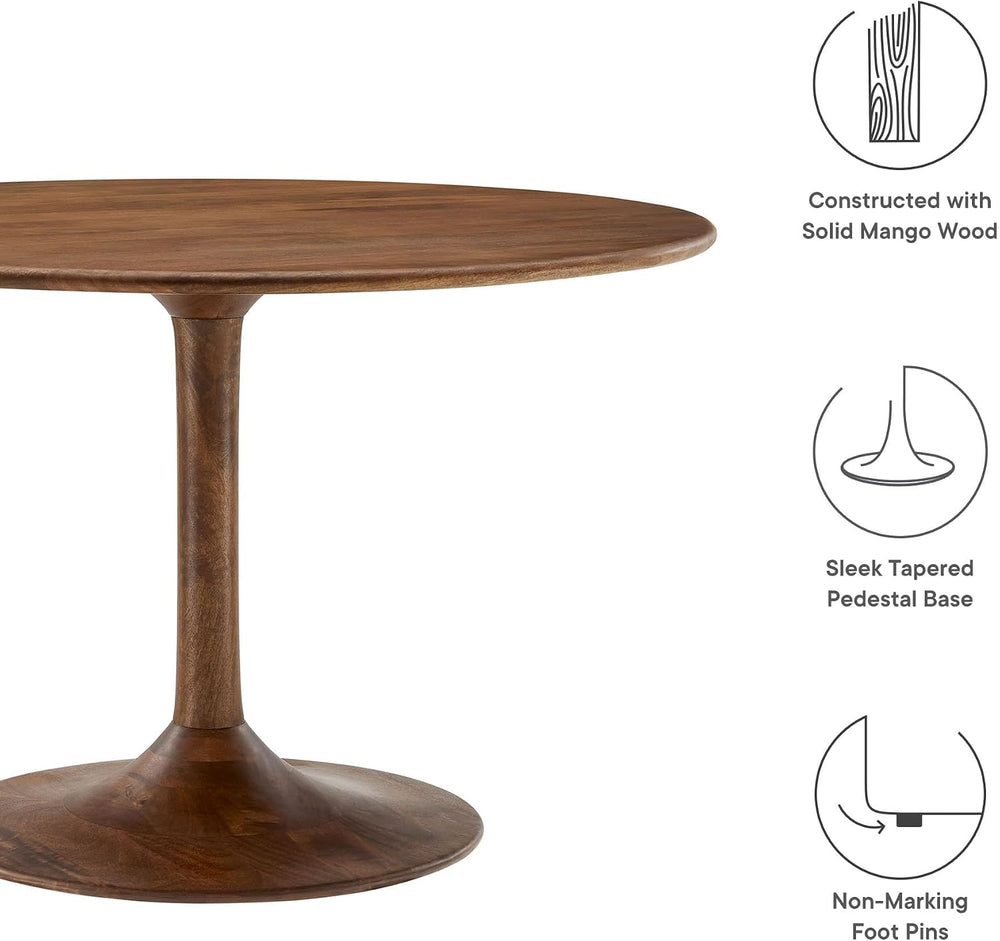 Modway Lippa 48 Inch Round Wood Dining Table in Walnut – Solid Mango Wood Tab...