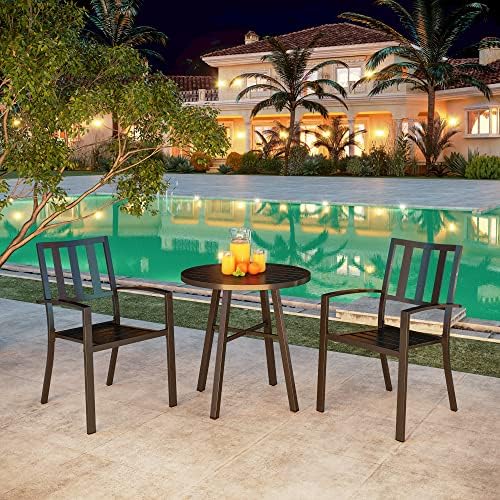 PHI VILLA 3 Pcs Patio Bistro Dining Set, 28" Metal Table& 2 Patio Ch...