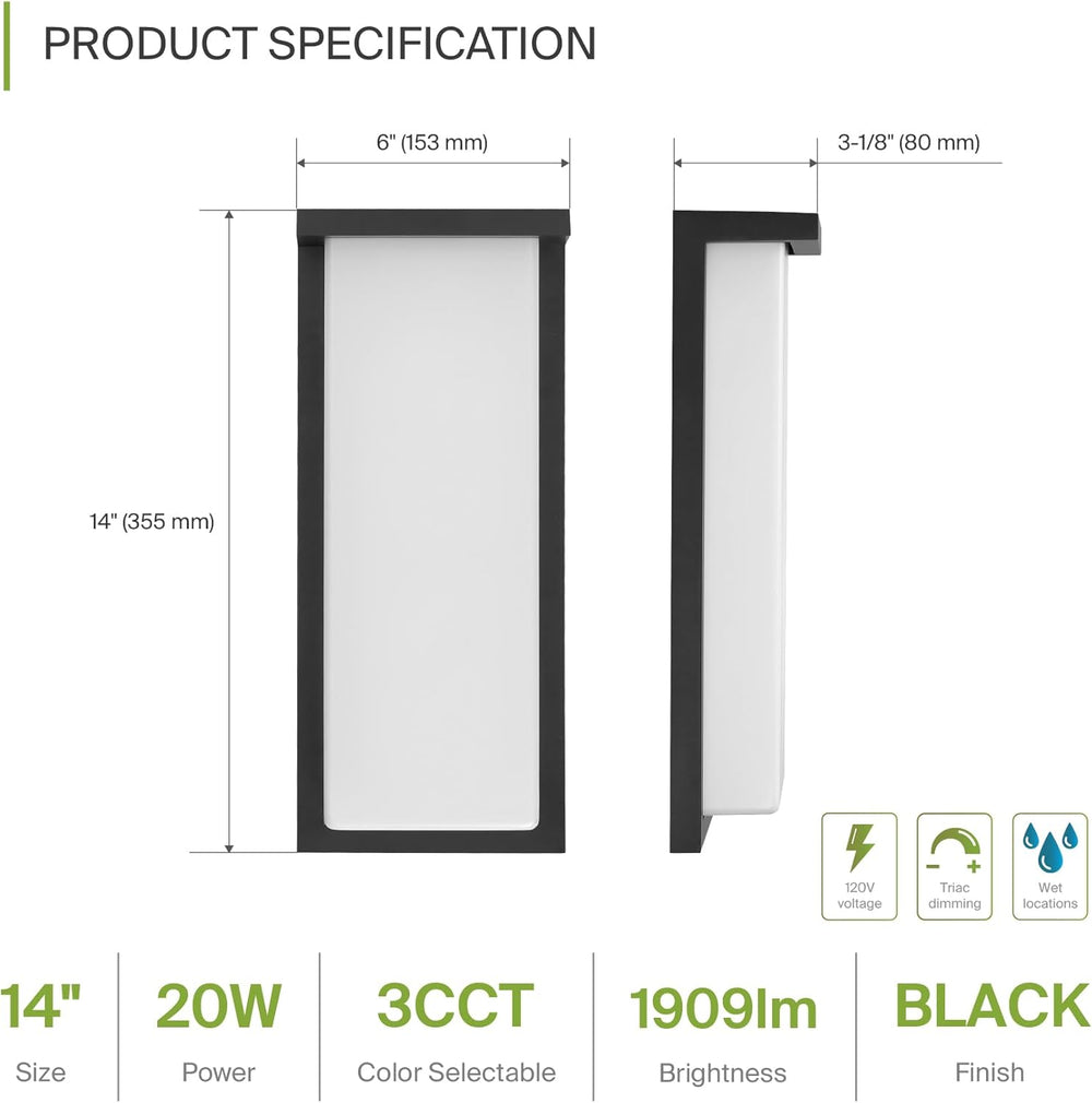 ASD LED 14" Outdoor Wall Light, Front Door House Sconce | 3CCT, Dimmable...