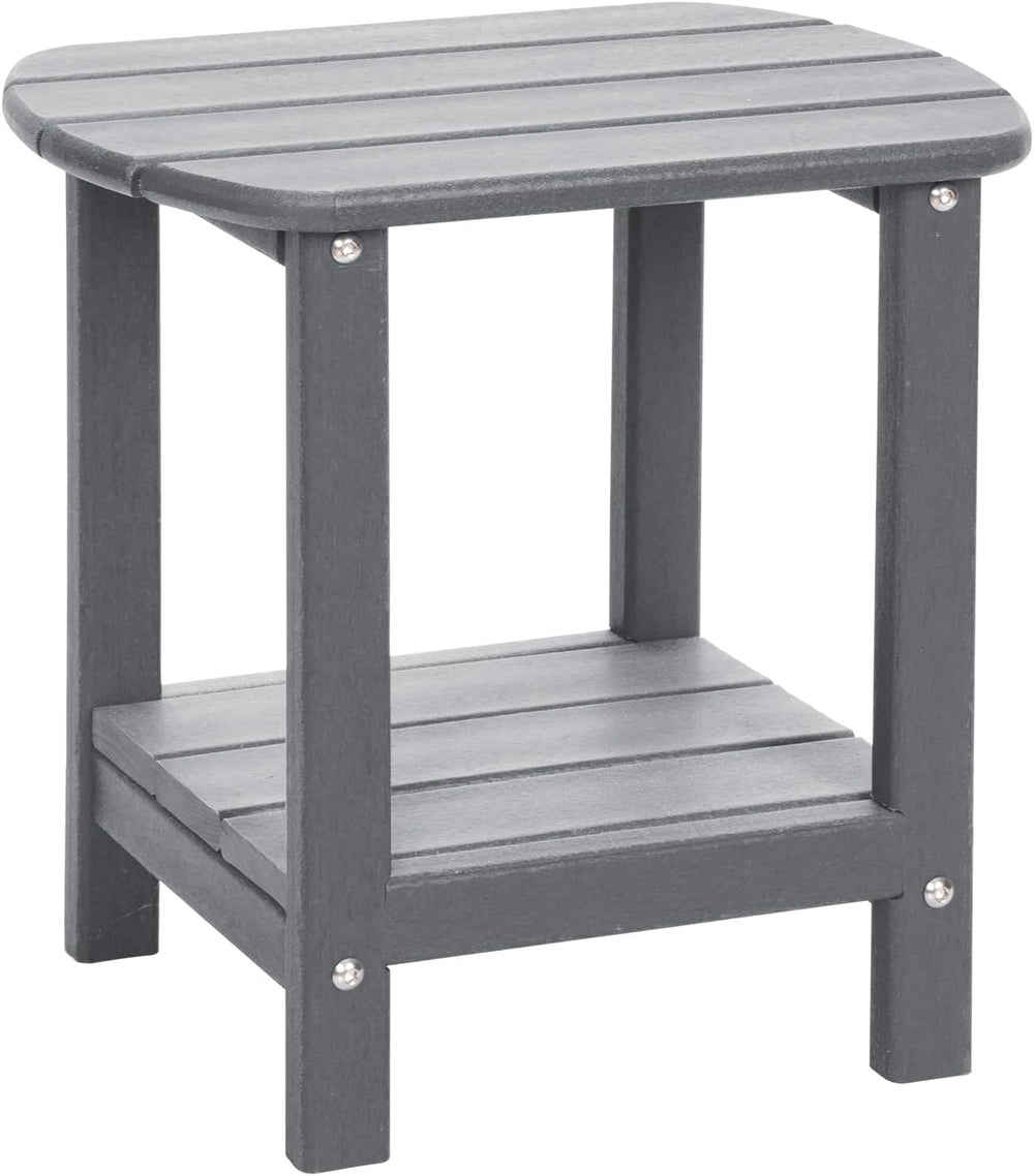 Adirondack Outdoor Side Table, 16.5” HDPE Small Patio Table with Storage Shel...