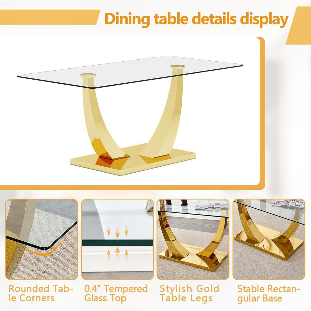 Glass Dining Table Set for 6, 71" Modern Dining Table Set for 6
