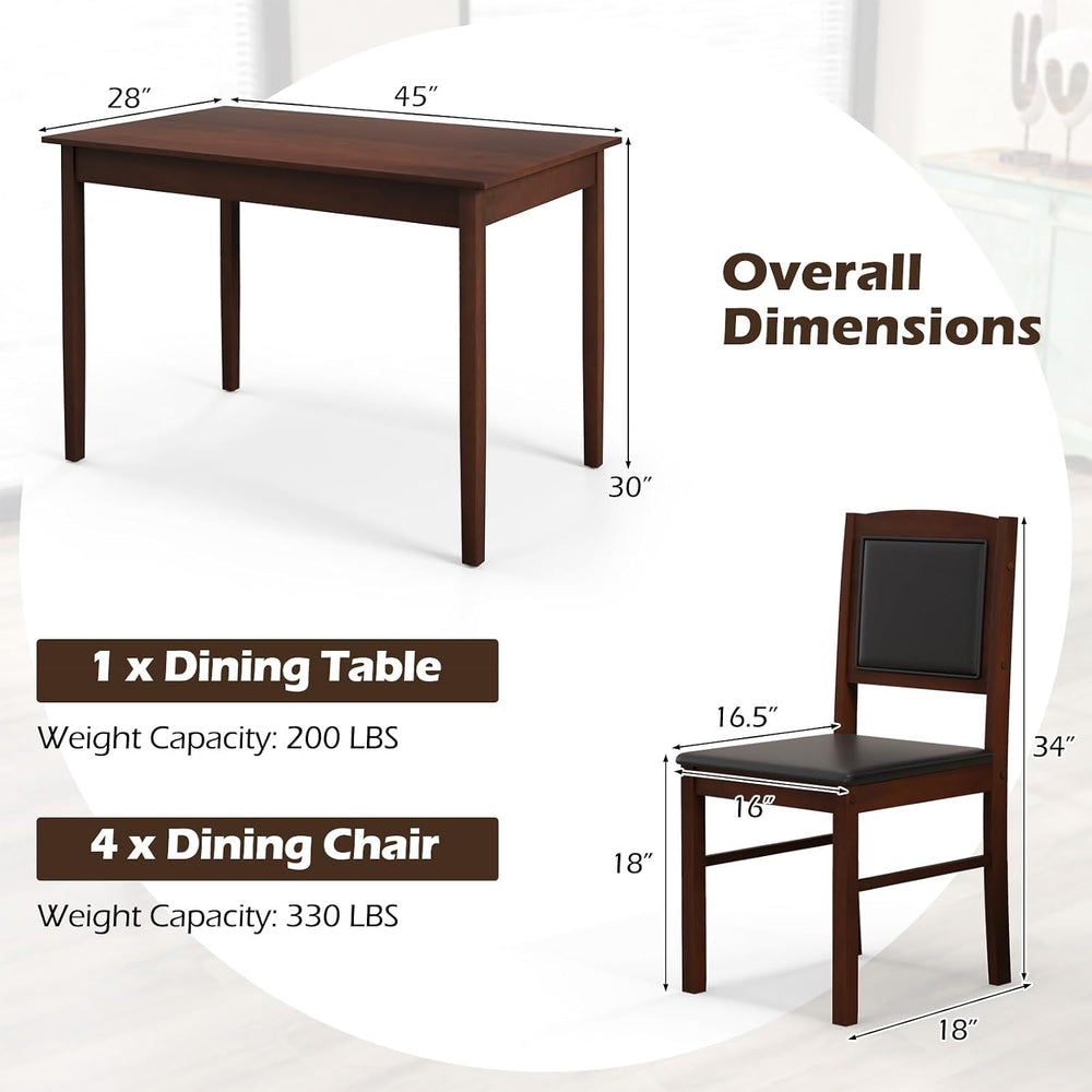 Giantex 5-Piece Dining Table Set for 4, Wooden Kitchen Table and Chairs with ...