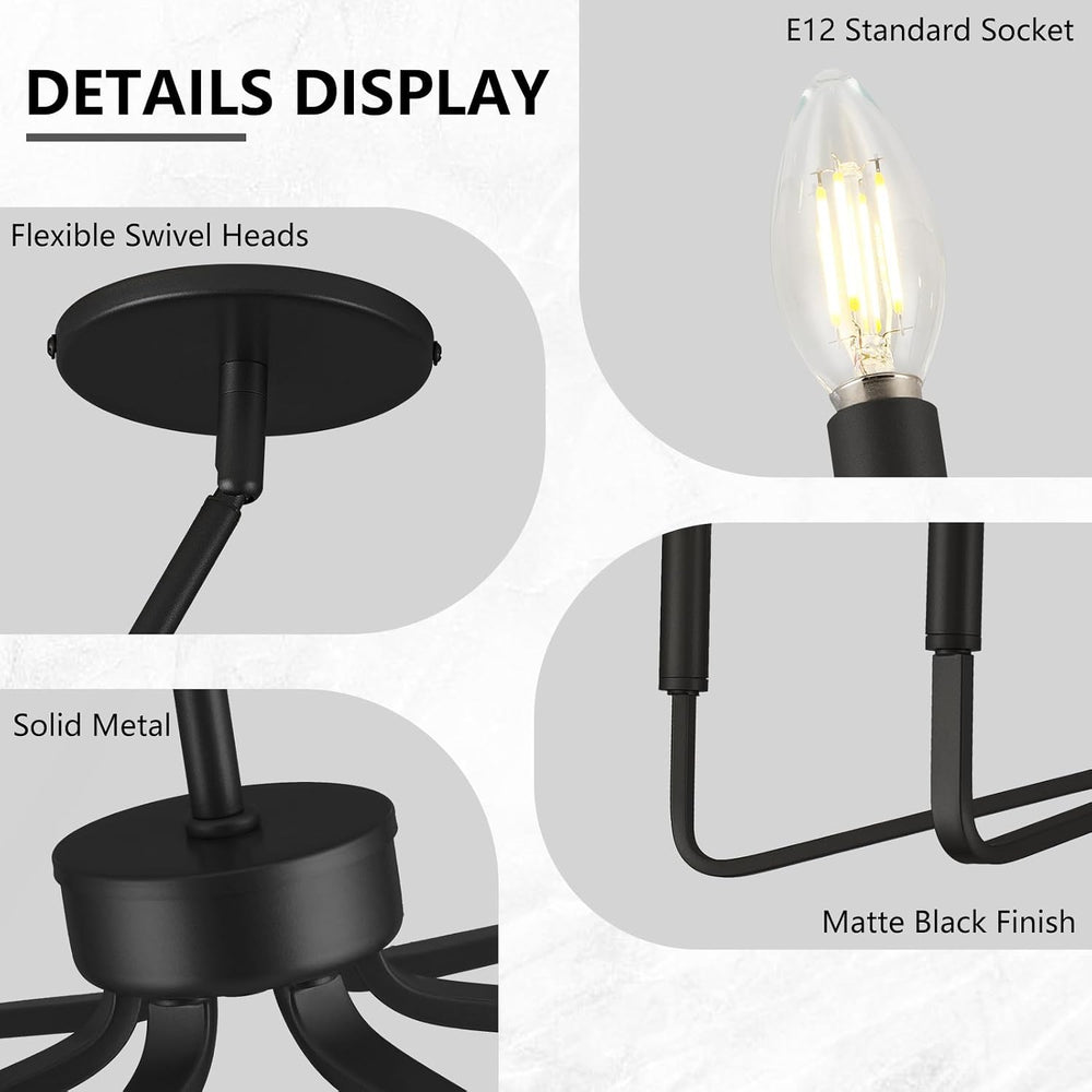 6-Light 26" Farmhouse Black Candle Chandelier for Dining Room