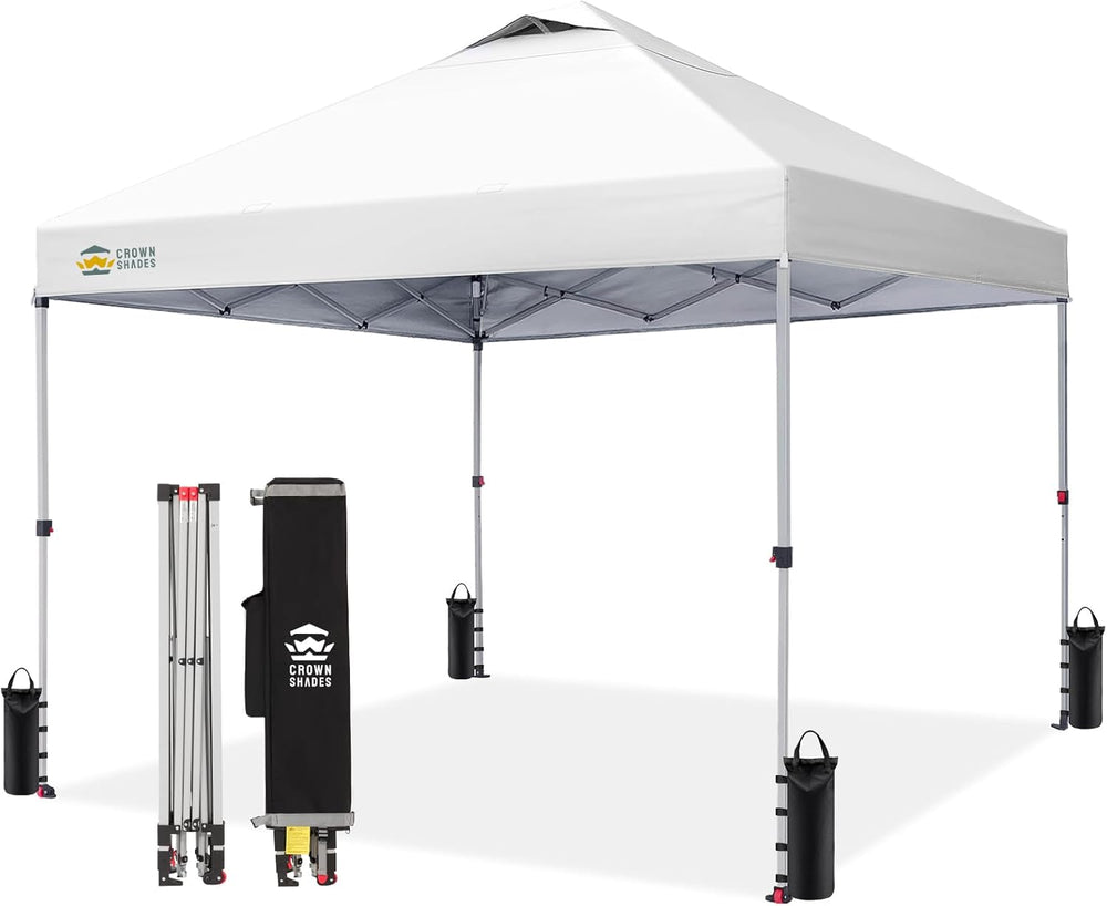 CROWN SHADES 10x10 Pop Up Canopy Tent with One Push Setup, Grid White