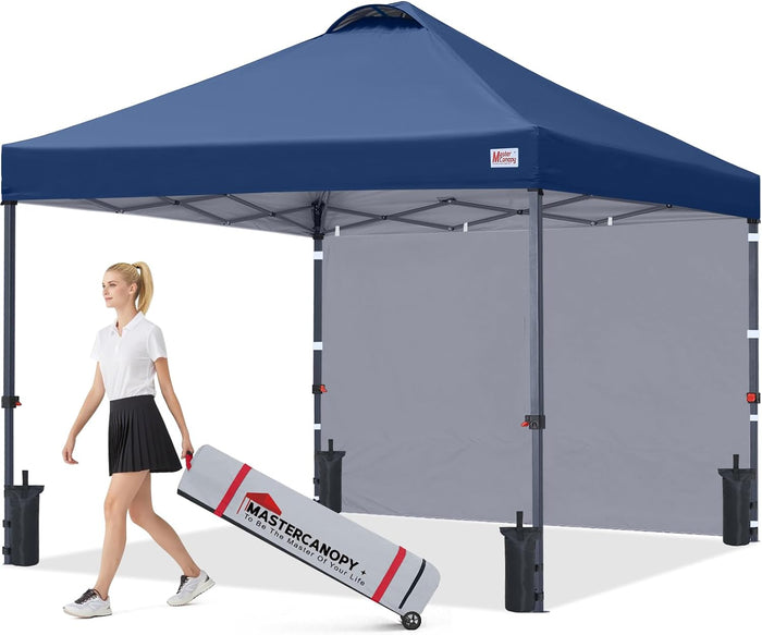MASTERCANOPY 10x10 Durable Pop Up Canopy Tent with 1 Sidewall, Navy Blue